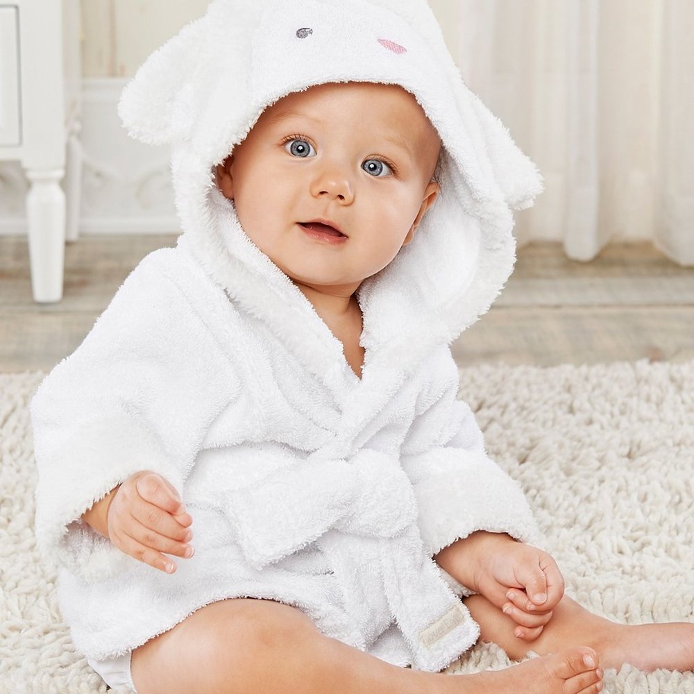 Adorable White Hooded Baby Bathrobe